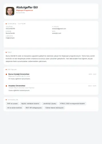Bilgisayar Programcısı CV Örnekleri cv indir